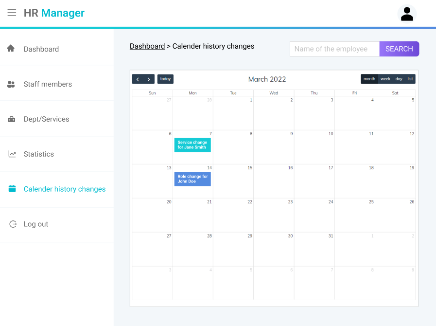 HR manager calendar history changes